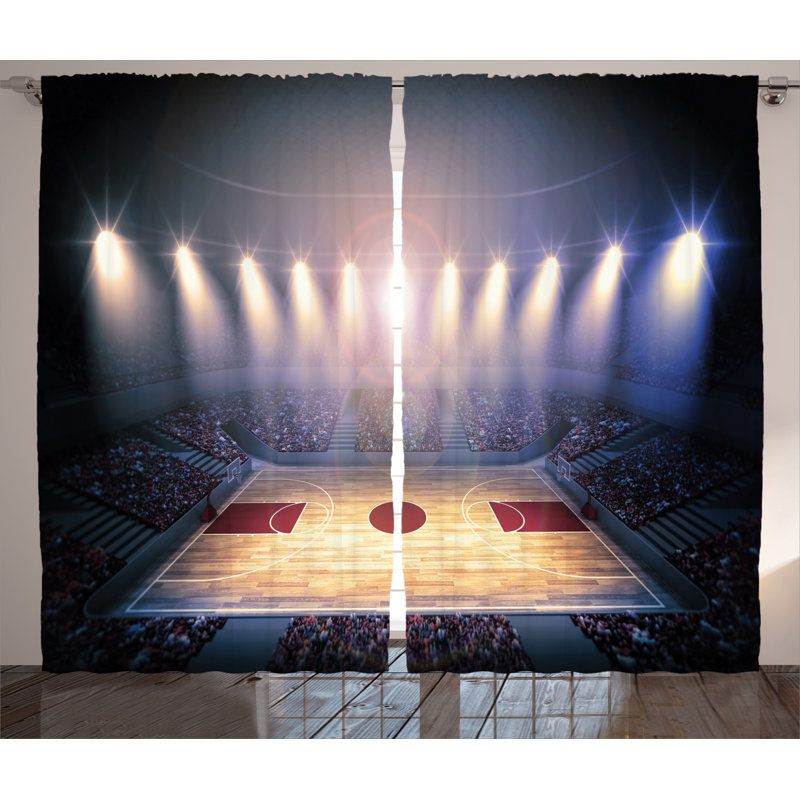Basketball Semi-Sheer Rod Pocket Curtain Panels, 54" W x 108" L