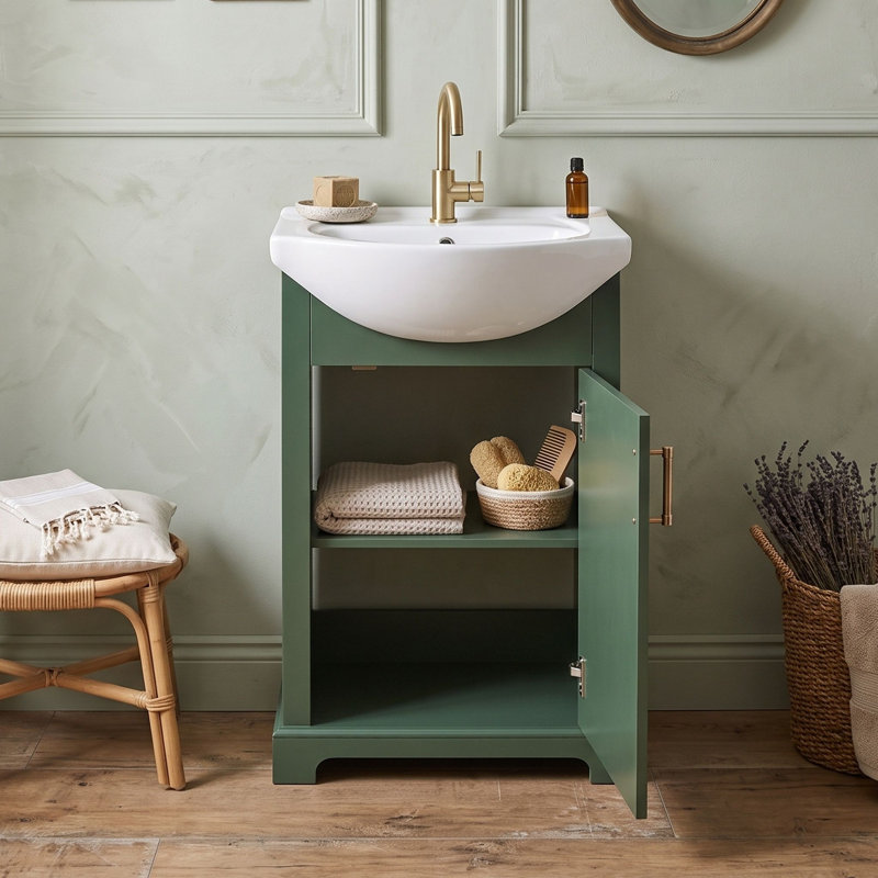 Meuble-lavabo autoportant de style français avec lavabo en céramique, Vert