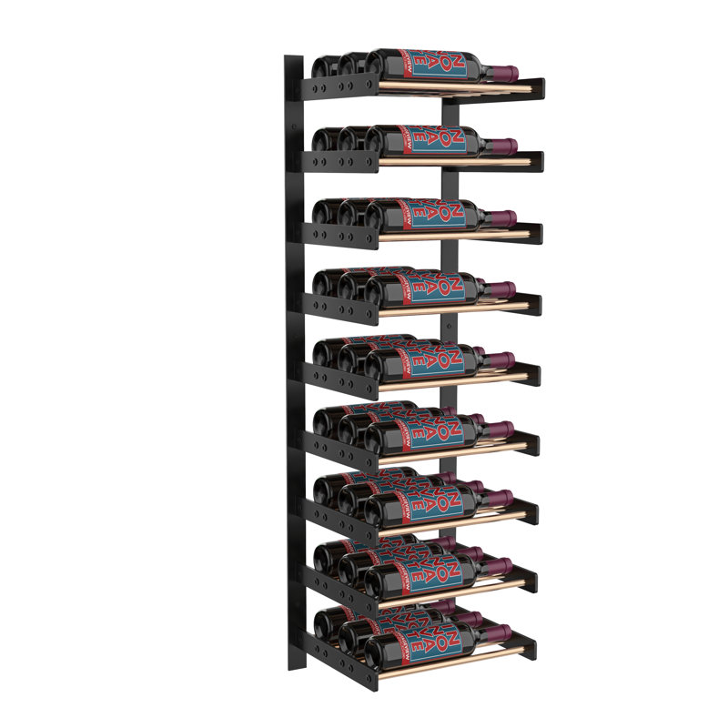 Support à vin industriel mural en bronze doré et noir mat Abbie-Marie 27 bouteilles - H 45 po x l 14,75 po