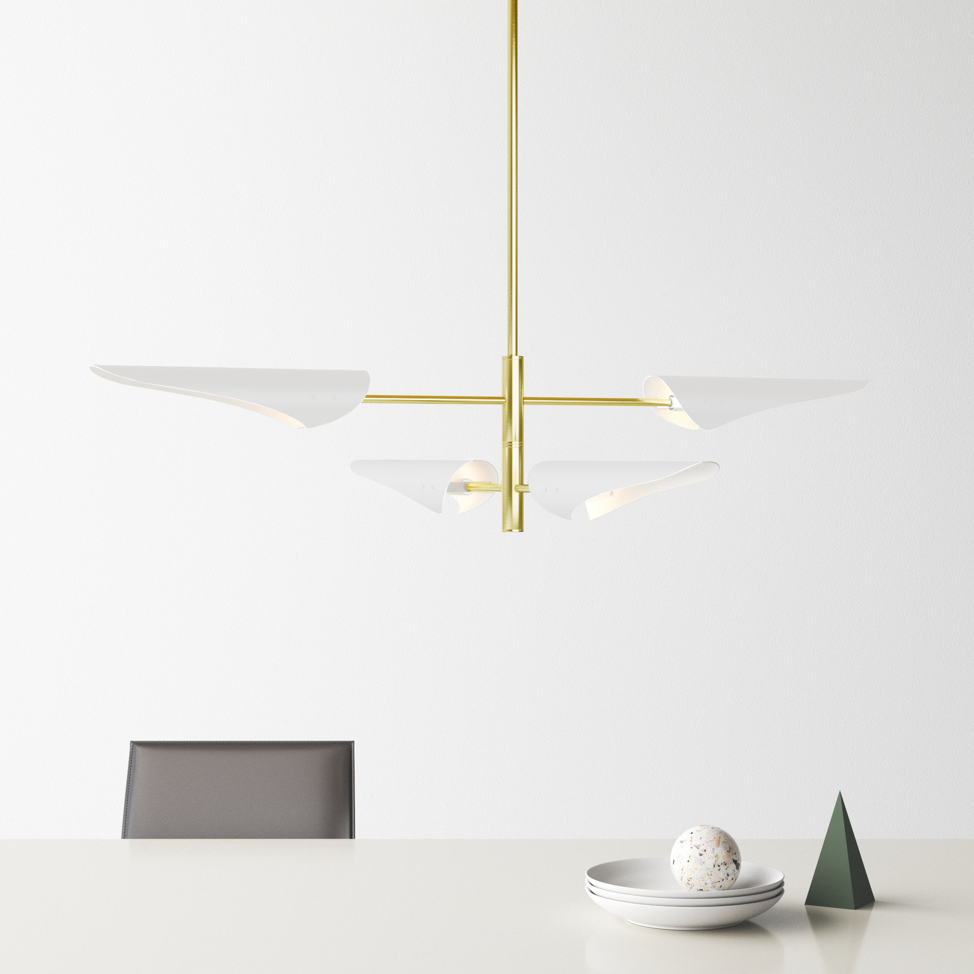 Cortina 4 - Light Metal Dimmable Chandelier, White, Satin Brass