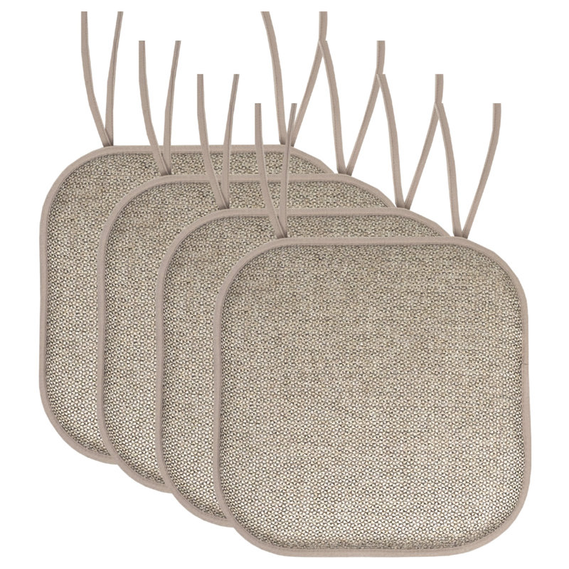 Cameron Memory Foam No Slip Back 16" x 16" Chair Pad Cushion with Ties, Beige/Taupe Polyester, 4