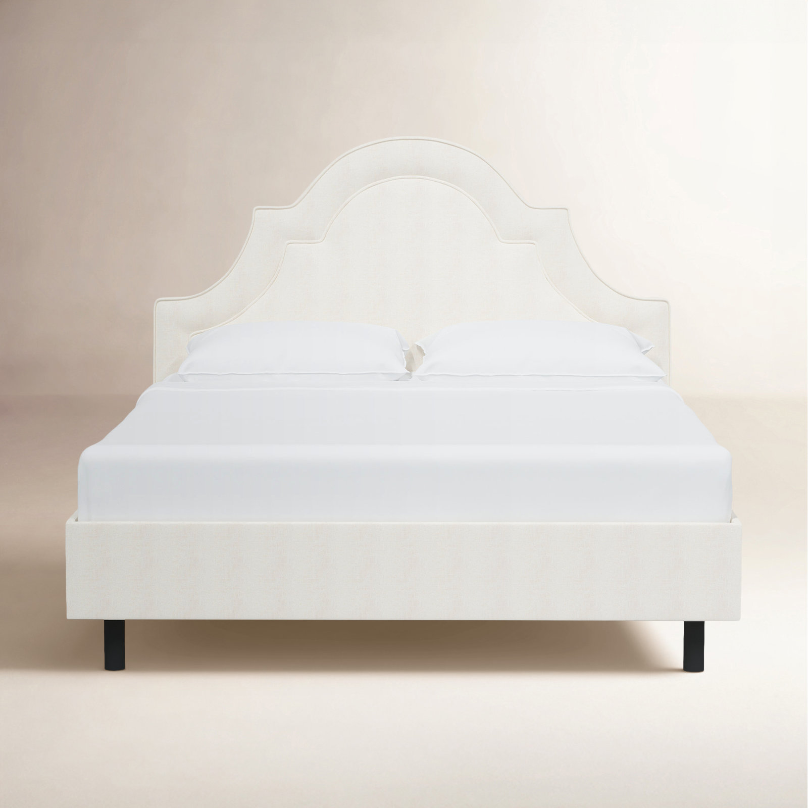 Knipe Upholstered Scalloped Bed, King, Zuma White Textured Linen