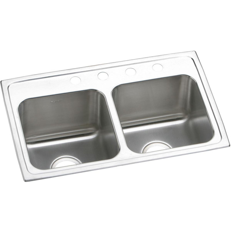Lustertone 29" L x 18" W Double Basin Drop-In Kitchen Sink, 4 hole