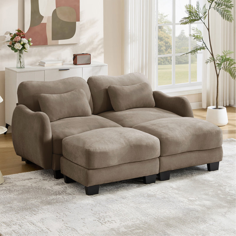 Canapé de soutien en chenille avec coussin de taille délicate et repose-pieds mobile, conception ergonomique incurvée, canapé modulaire facile à assembler pour le bureau du salon