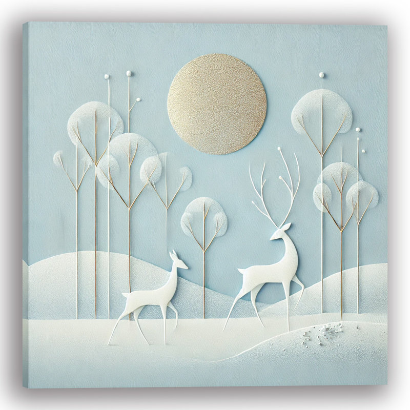 Art mural sur toile Minimalist White Deer in Winter Bliss, H 40 po x l 40 po x P 1,5 po