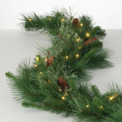 Artificial 9' LED Mixed Pine Christmas Garland with Pinecones, Green