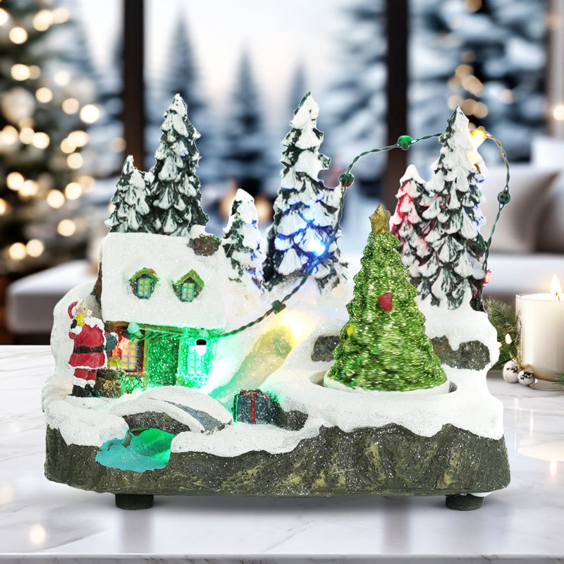 Ensemble de village de Noël lumineux avec musique Jacavion Enchanted