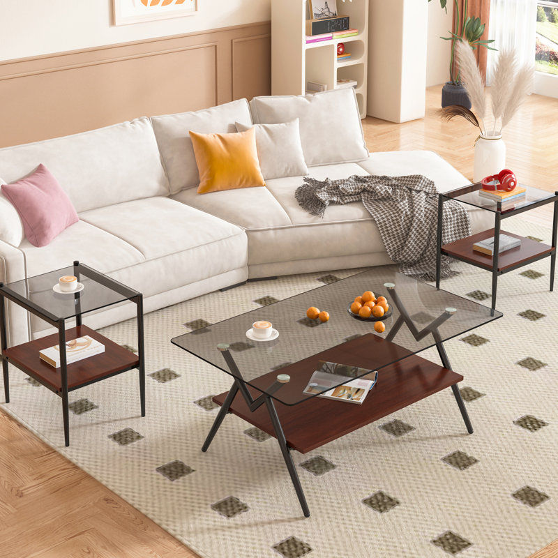 Table Arlandus 3 pour espace de vie, verre trempé gris et pièce à la mode