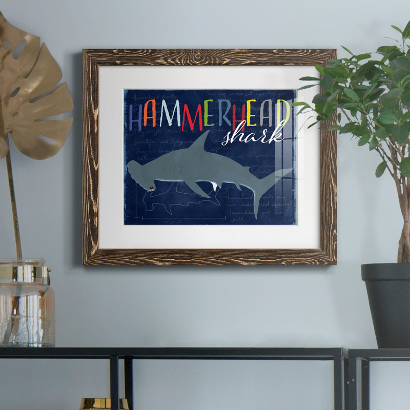 " Hammerhead Shark ", Walnut Framed Paper, 20" H x 17" W x 1.5" D