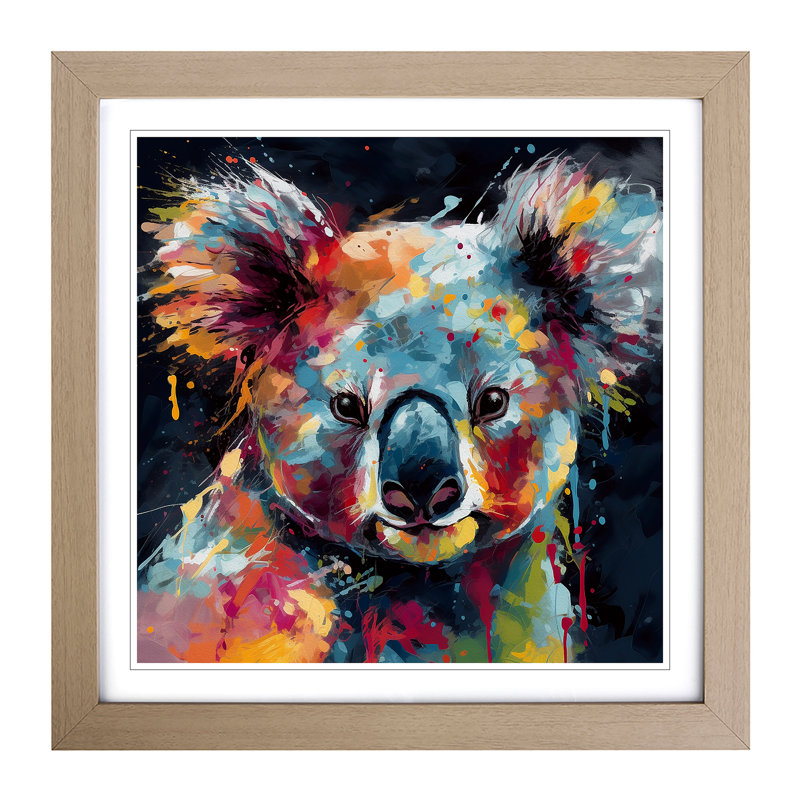 Koala Bear Abstract Art - Framed Print, Oak