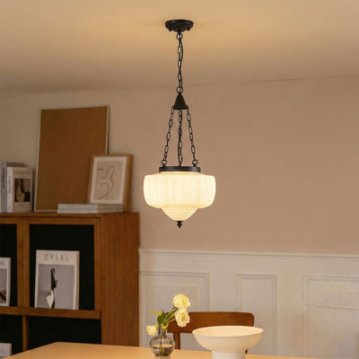 4-Lamp White Jade Glass Dimmable Pendant Light