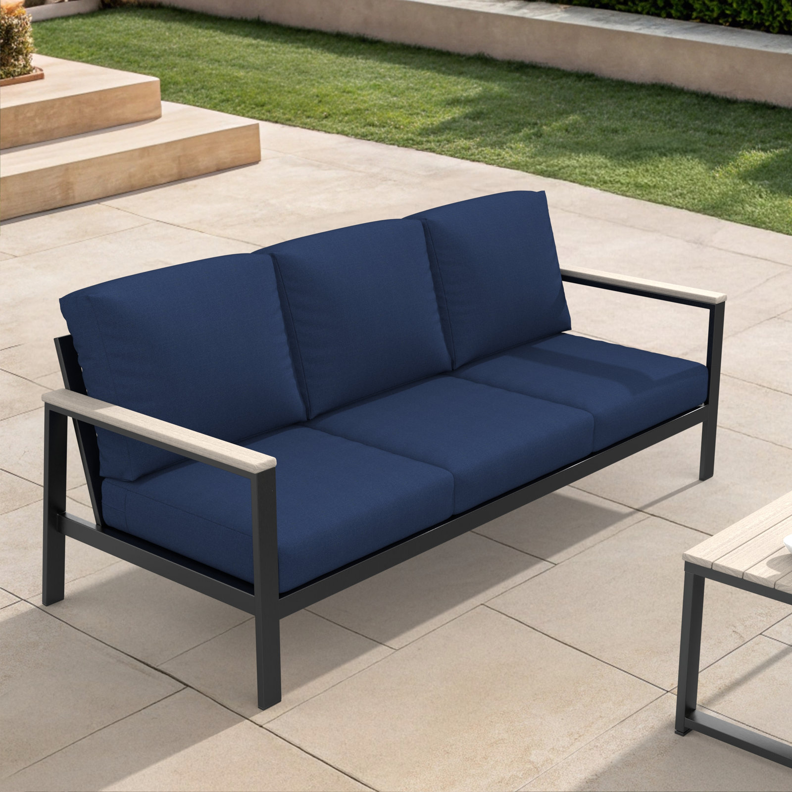 Townsend 80" Sunbrella® Patio Sofa, Sunbrella® Canvas Navy, Yes, Seashell