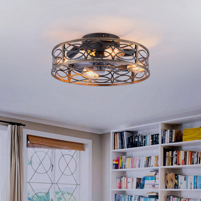 Ventilateurs de plafond à profil bas de 20 po avec lumières et télécommande, ventilateur encastré de ferme avec moteur réversible à 6 vitesses, pour la cuisine, la chambre à coucher - ampoules non incluses