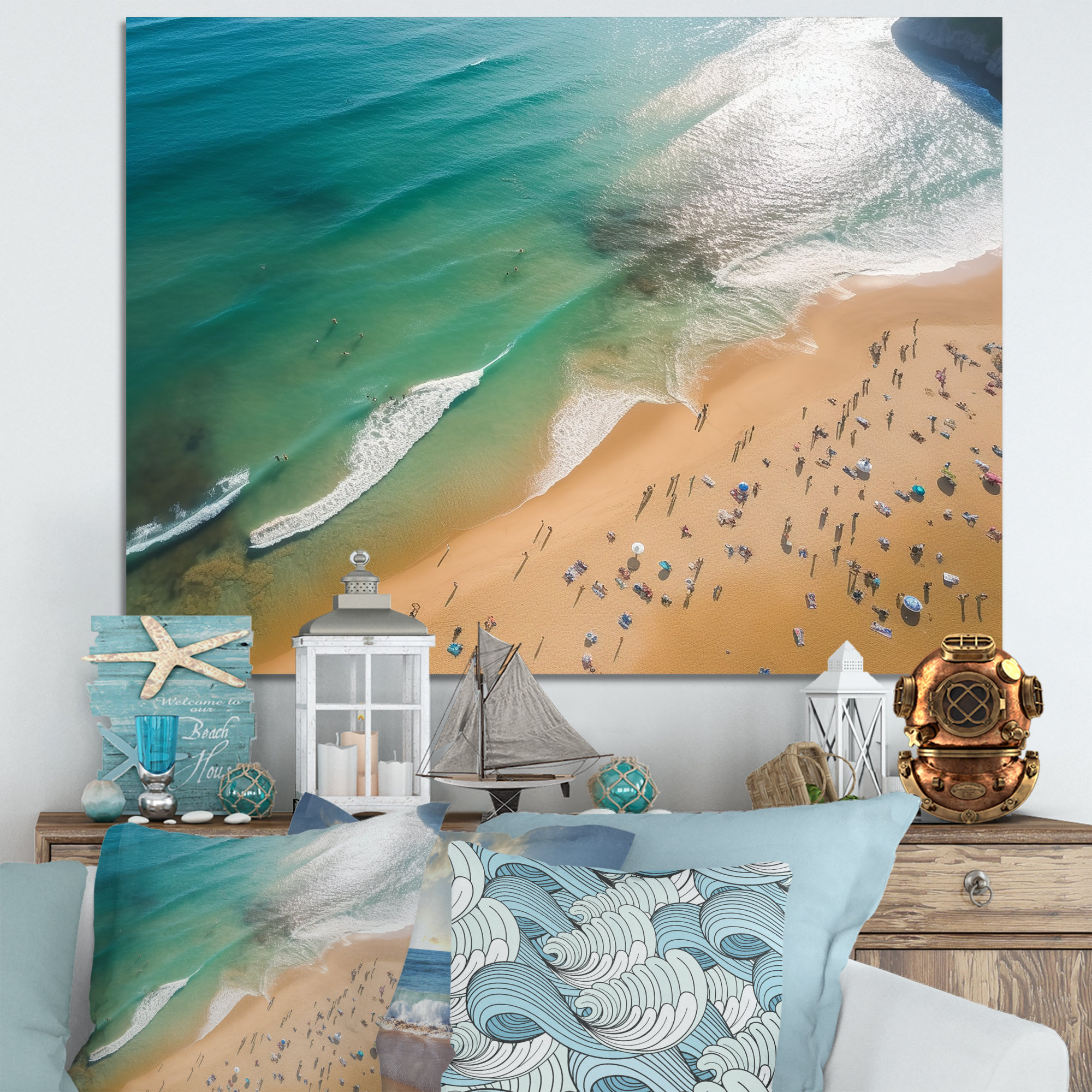 Highland Dunes Green Coastal Waves Aerial View III - Beach & Ocean Wall ...