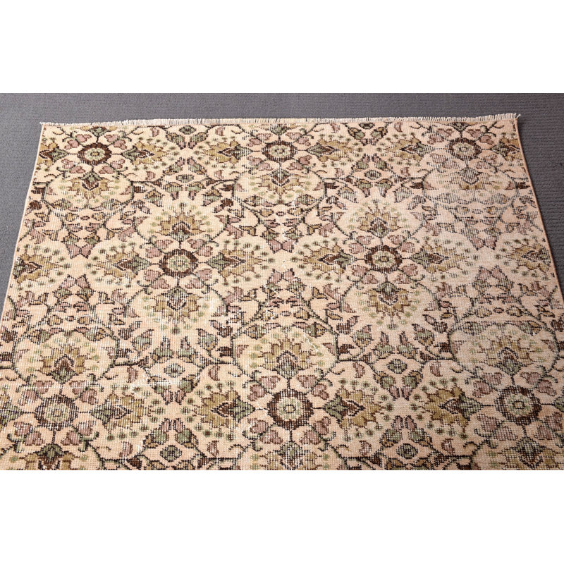 Tapis beige en patchwork de laine rétro 49,6 x 78,3 po