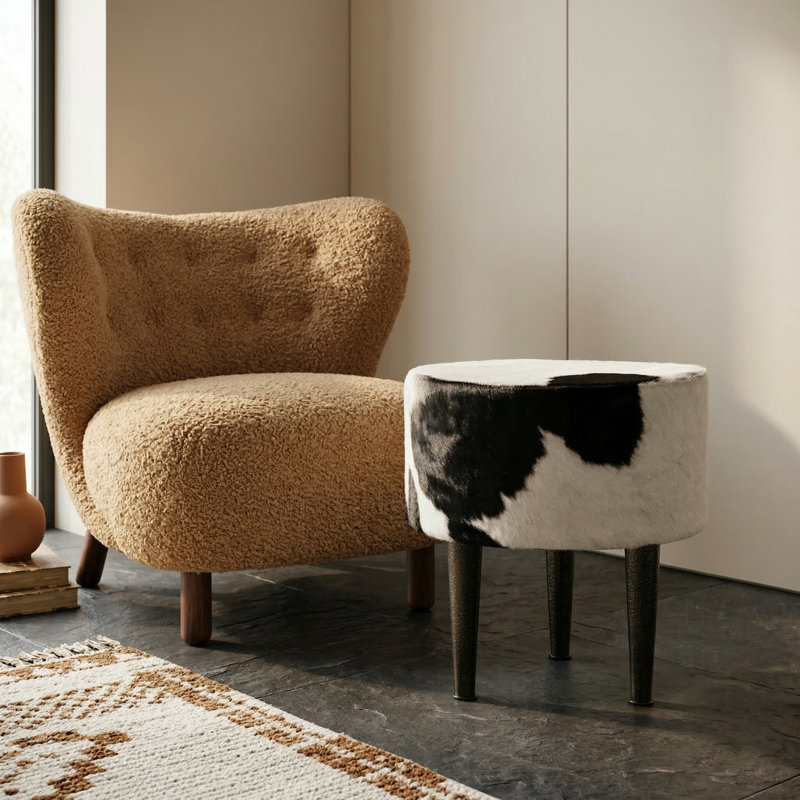 Tabouret à trois piédestaux NOIR ET BLANC, Black