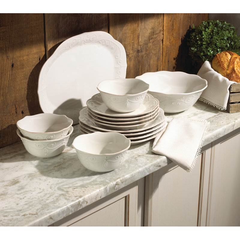 French Perle White 12-Piece Dinnerware Set