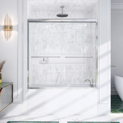 56"-60"W*60" H Semi-Frameless Double Sliding Shower Door, Shower Door, 1/4" (6Mm) Thick SGCC Tempered Glass Door