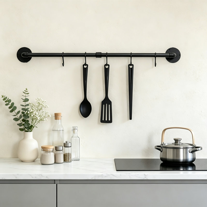 Support mural pour casseroles de 98 cm (38,5 pouces), style industriel, avec 10 crochets en S, noir