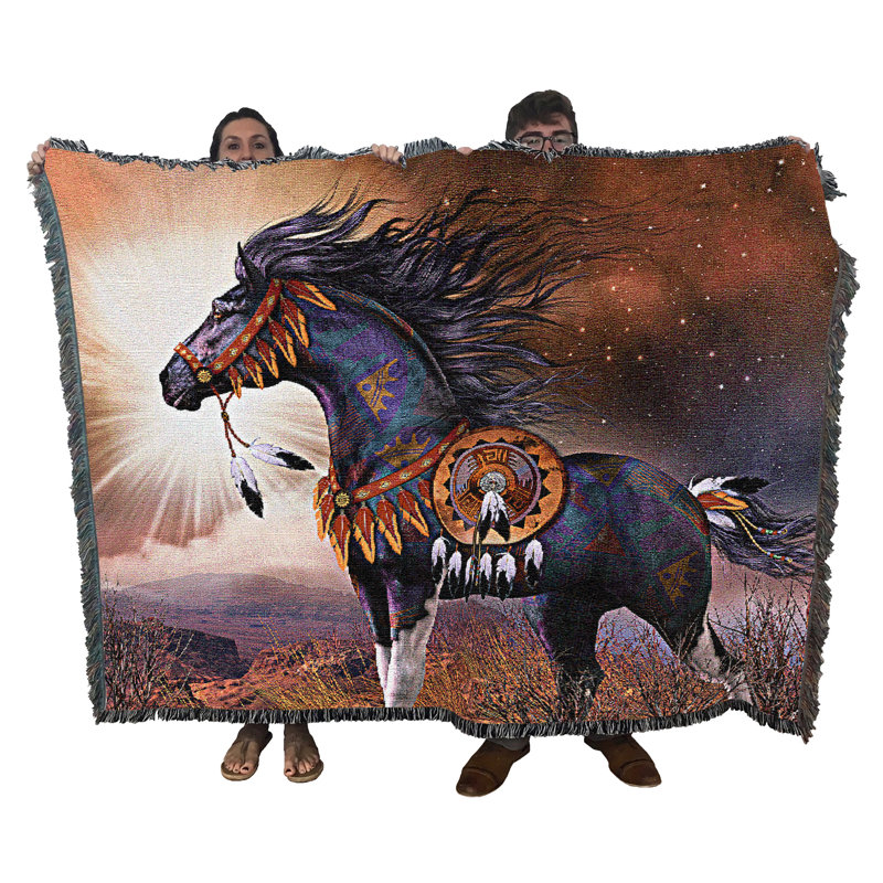 Wind Walker Blanket by Laurie Prindle - Native American - Horse Lover Gift Tapestry Throw Woven from Cotton - Made in The USA (72x54)