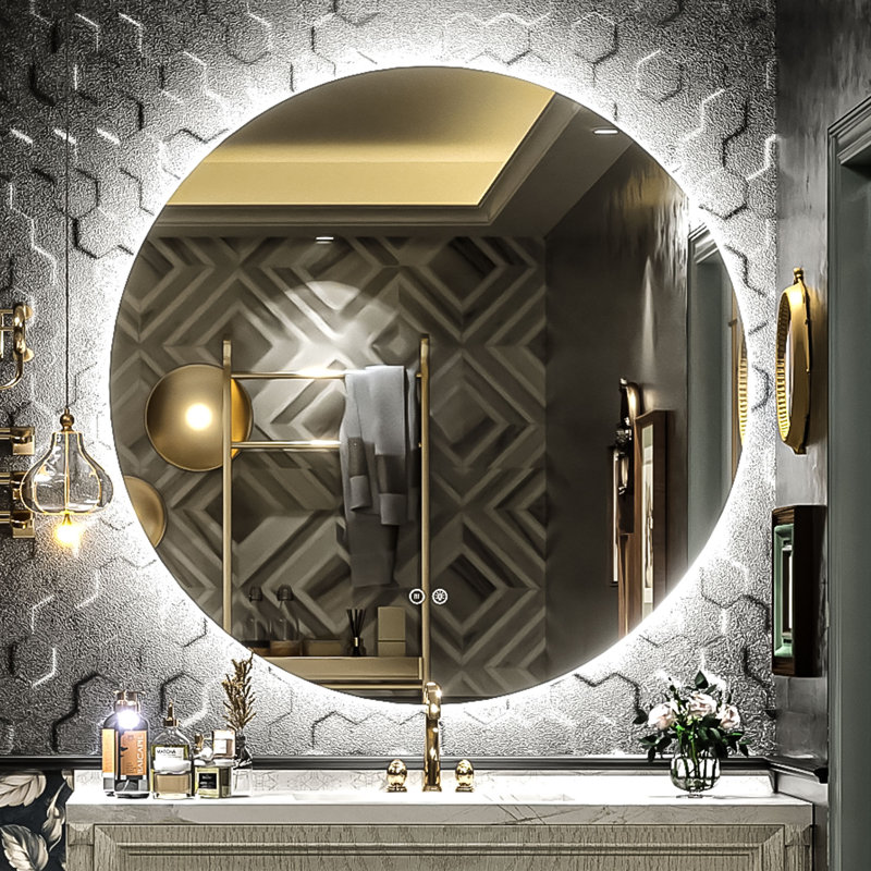 Molly Rectangle/Round/Oval LED Anti-Fog Tempered Glass Wall Bathroom Vanity Mirror - UL Certified, 36" x 36" , Round