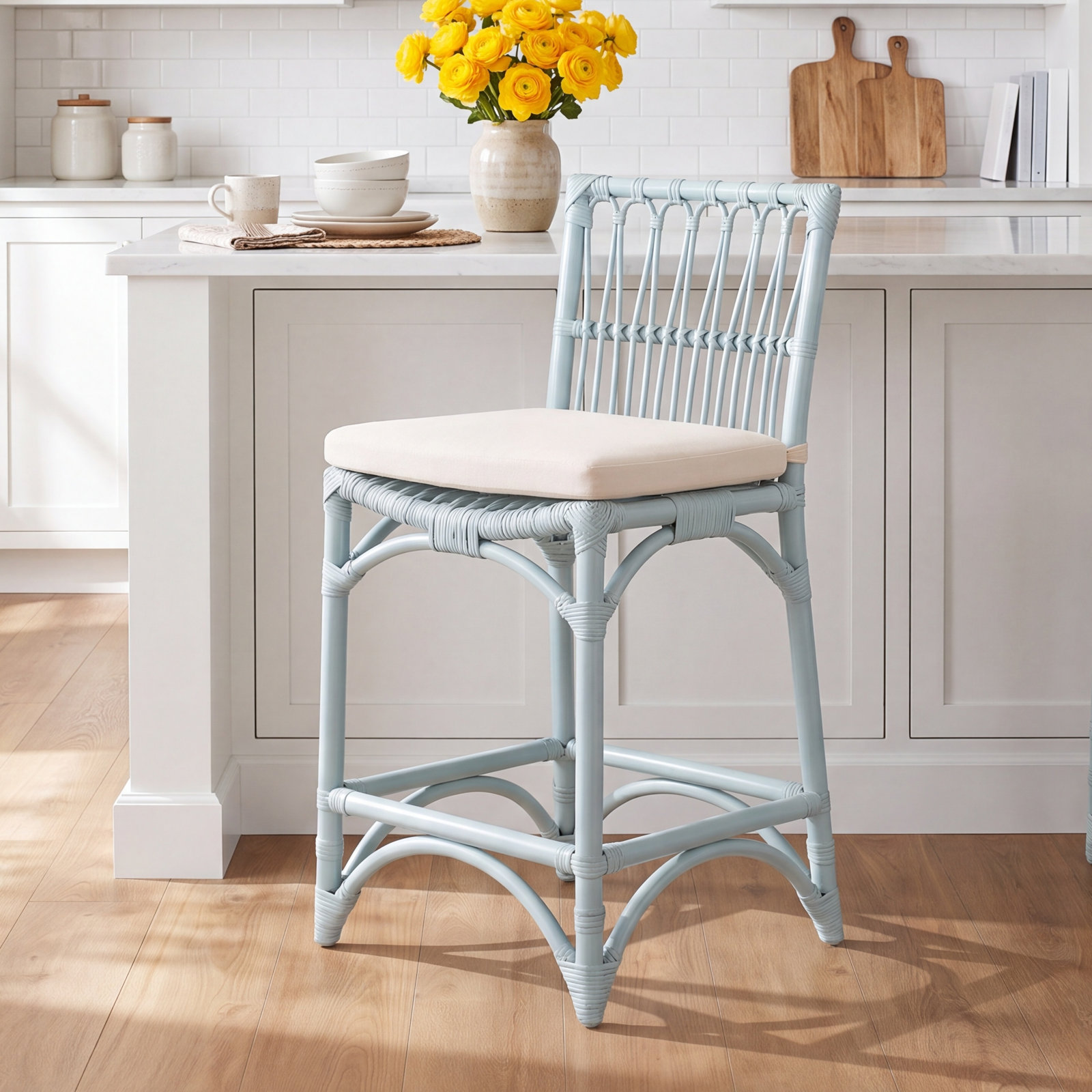 Claretta Barstool with Cushion, Light Blue