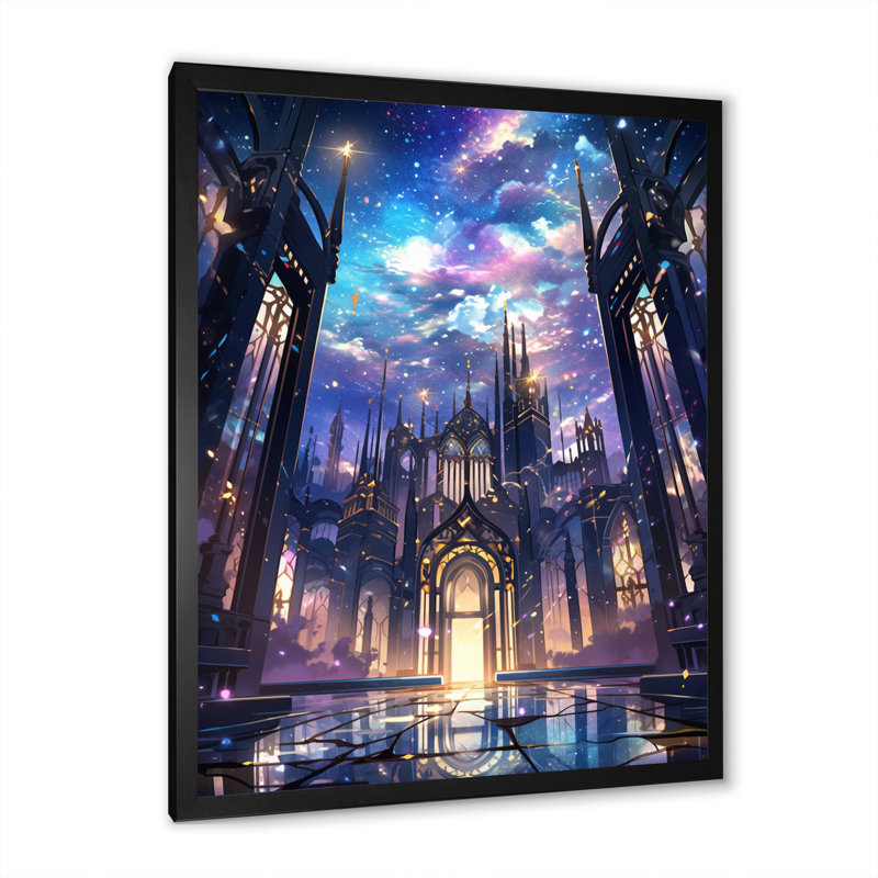 Château royal sur toile, H 32 po x l 16 po x P 1 po, Cadre simple noir