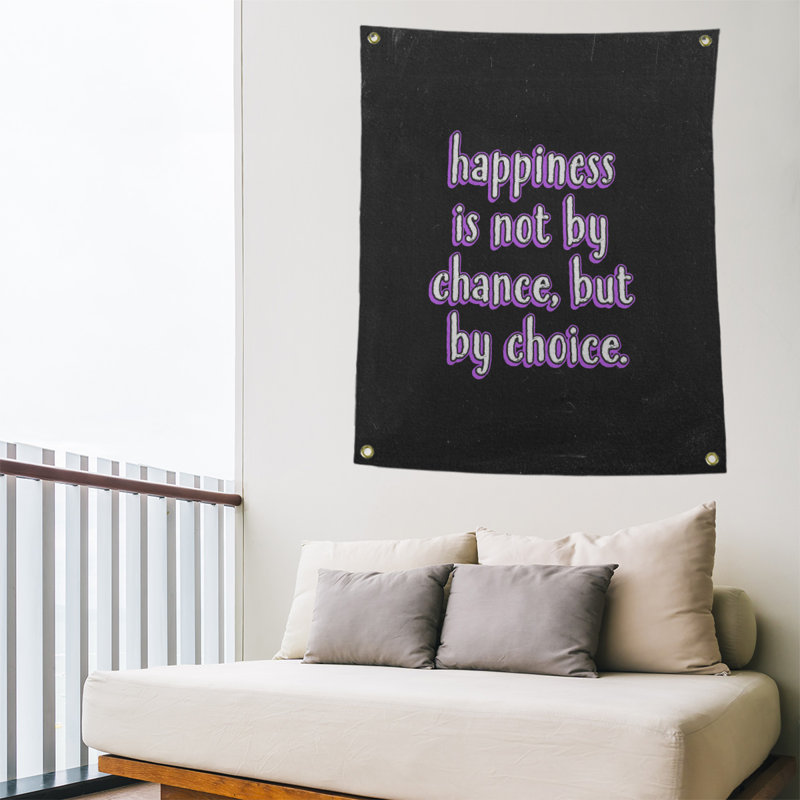 Tapisserie tableau noir en polyester citation de bonheur, H 80 po x l 59 po, Mauve