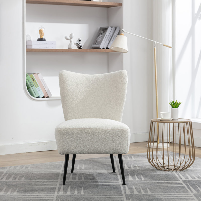 Chaise d'appoint rembourrée Hippel, Beige Boucle, Noir