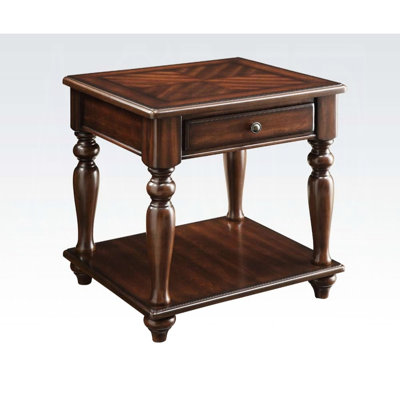 Table de bout à 1 tiroir en noyer avec tablette, glissières centrales en bois, tiroir doublé de feutre, haut rectangulaire de 24 pouces avec dessus de parquet, pieds tournés pour un charme classique, 22 pouces de large
