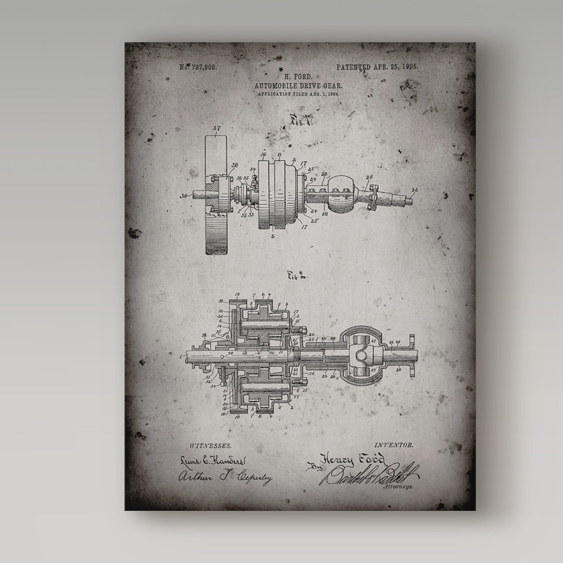 «Ford Drive Gear Brevet Art» par Manilo, reproduction d'art sur toile tendue, H 32 po x l 24 po