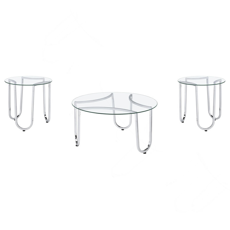 Chrome 3-piece Round Coffee Table Set