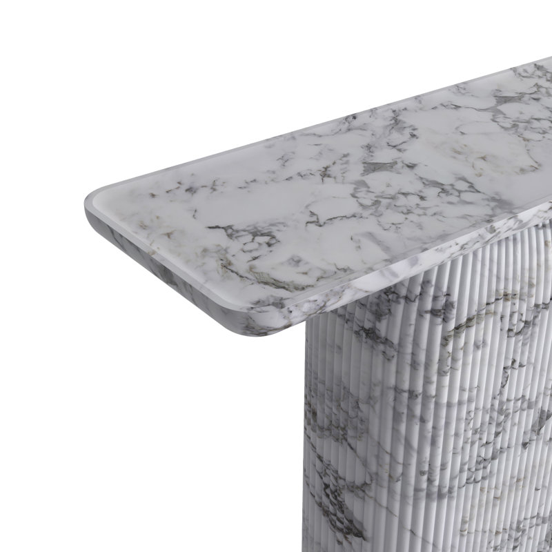 Capri Console Table with Faux White Marble Finish Modern Ribbed Base Entryway Hallway Sofa Accent Table for Living Room