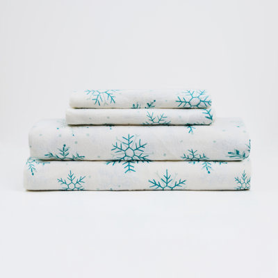 Snowflake 100% Cotton 4-piece Flannel Sheet Set