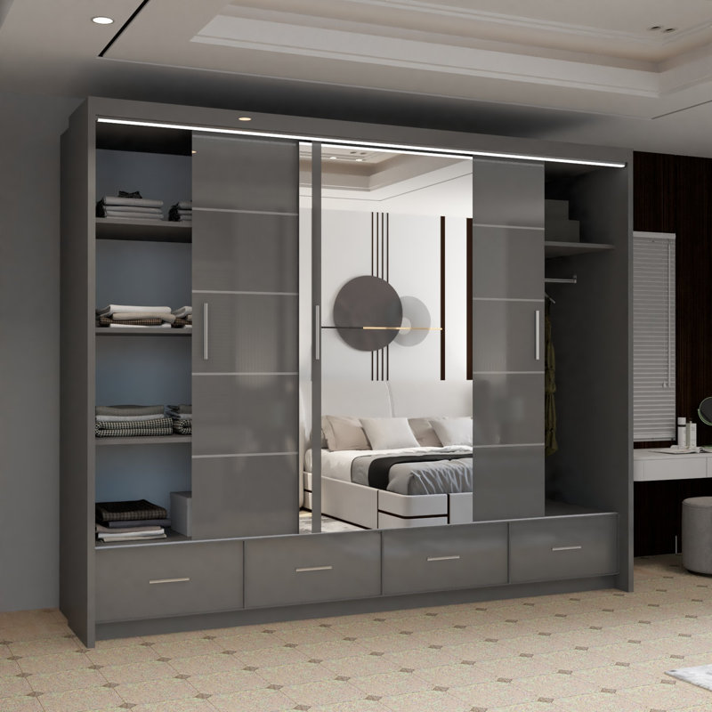Desilets 2 Door Wardrobe, 220 cm H x 255 cm W x 66 cm D, Grey
