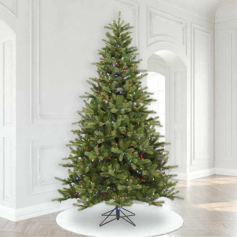 King Green Spruce Artificial Christmas Tree with LED Warm White Lights with Stand, 6.5' H, Multi-colored Dura-Lit® LED
