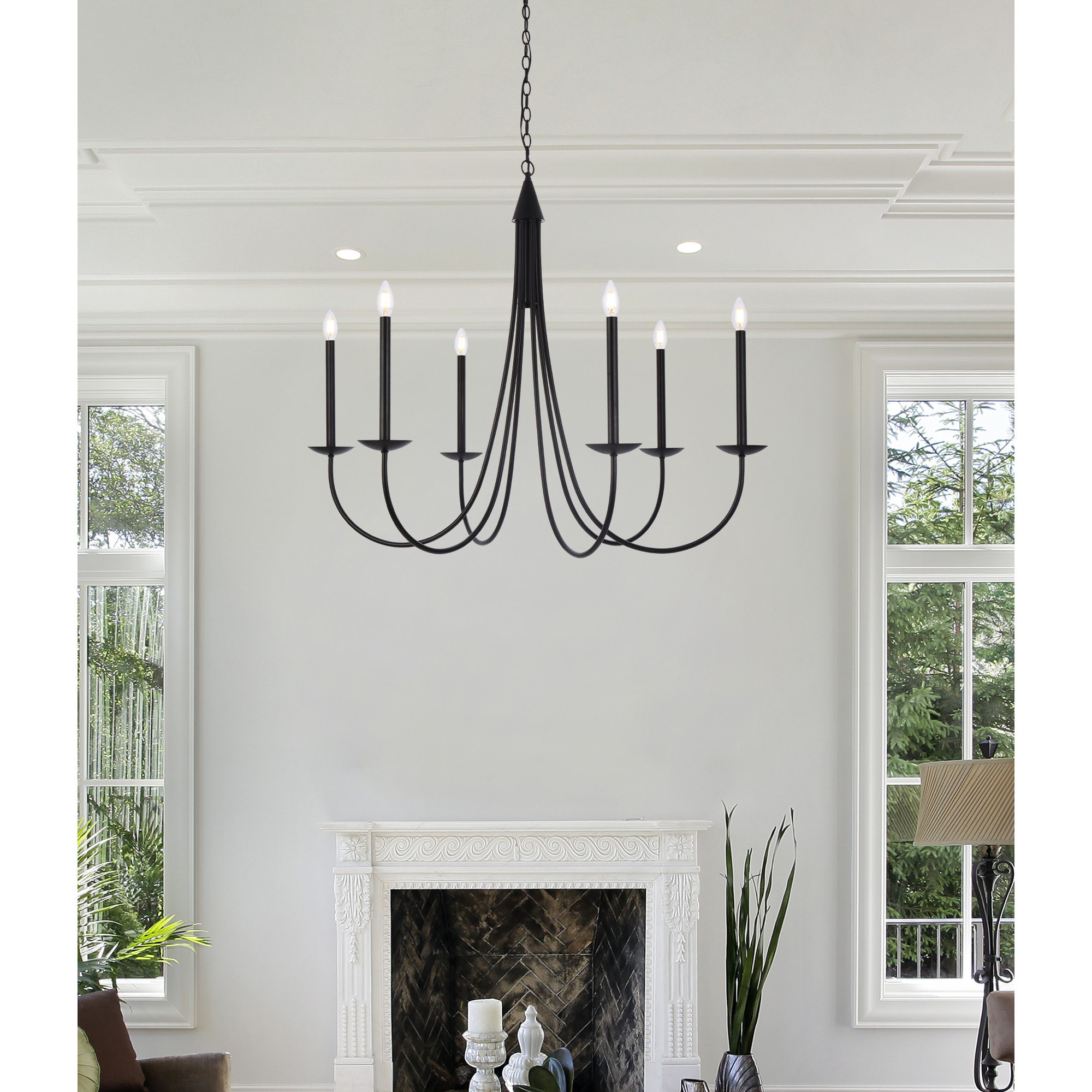 Baltray 6 - Light Steel Dimmable Chandelier, 35.3" H x 42" W x 42" D, Black