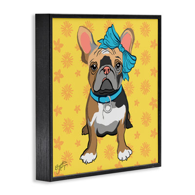 Fashionista Puppy over Flowers Framed Giclee Art, design by Elizabeth Medley