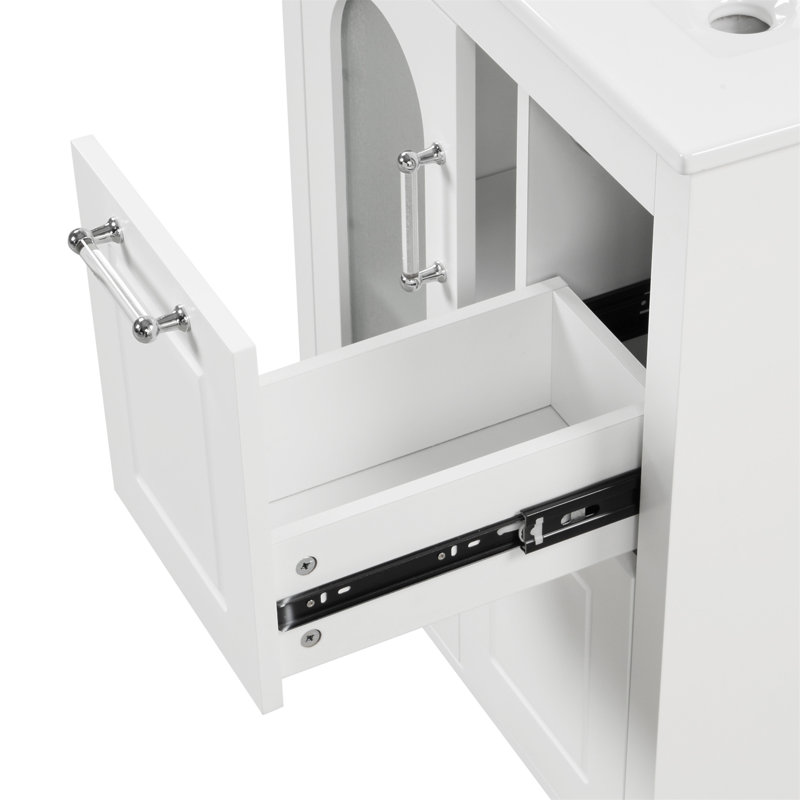 White Wood Single Sink Bathroom Vanity with Ceramic Top