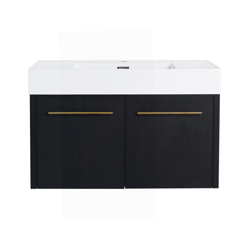 Meuble-lavabo mural 36 po avec lavabo, lavabo en résine à rebords épais, ensemble KD, 35"