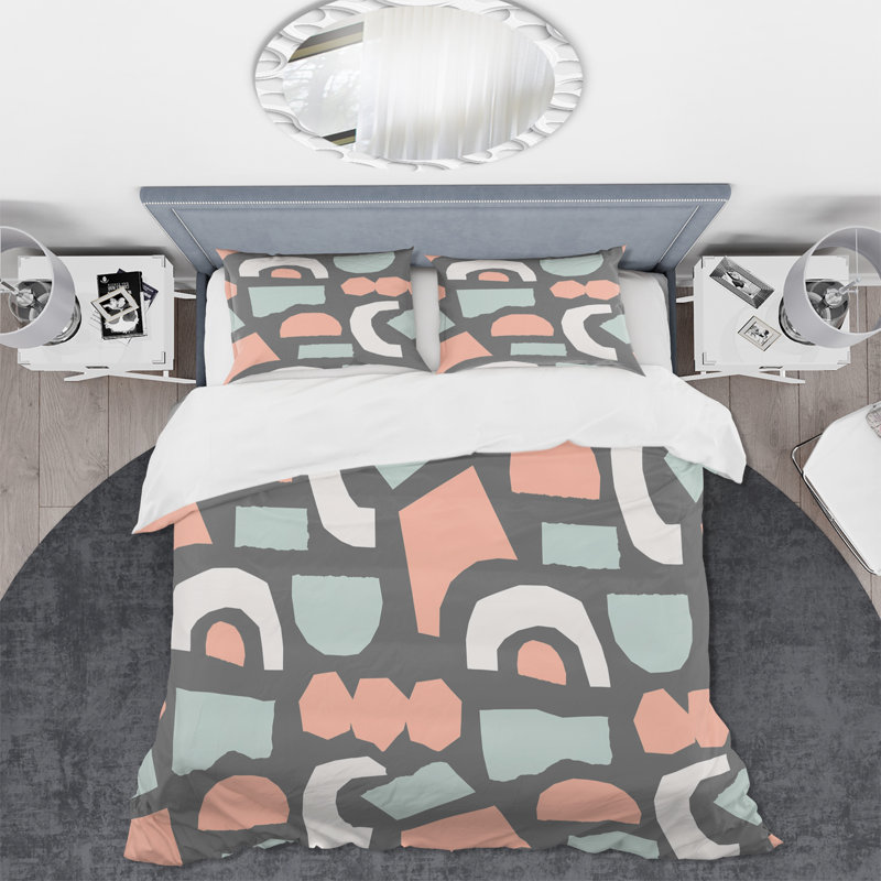 Pastel Retro Geometrics III - Ensemble de housse de couette moderne - Microfibre de polyester