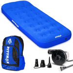 Pittman Outdoors - Kids Air Mattress - Deluxe Blow up Twin Air Mattress for Kids - Inflatable Mattress Includes Electric Pump, Patch Kit & Color Matching Travel Backpack