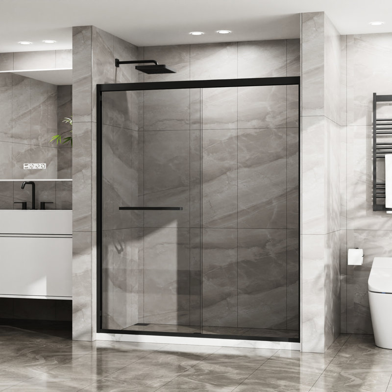 Porte de douche double coulissante 60 po x 72 po - verre trempé, noir mat, hauteur 60 po L 72 po Incomparable