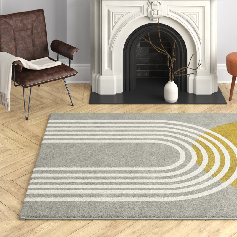 Tapis gris / jaune Bevers, Rectangle 5 pi 3 po x 7 pi