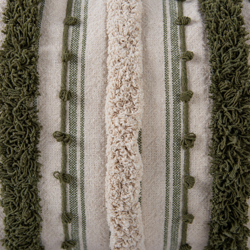 Rectangular Cotton Pillow Cover & Insert, Natural/Green Striped