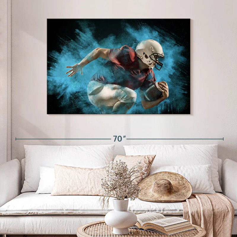  «Joueur de football en action, H 32 po x l 48 po