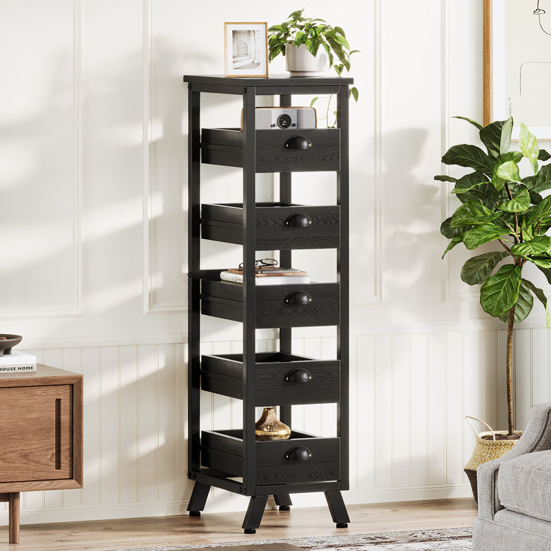 Commode de rangement noire 5 tiroirs, Noir