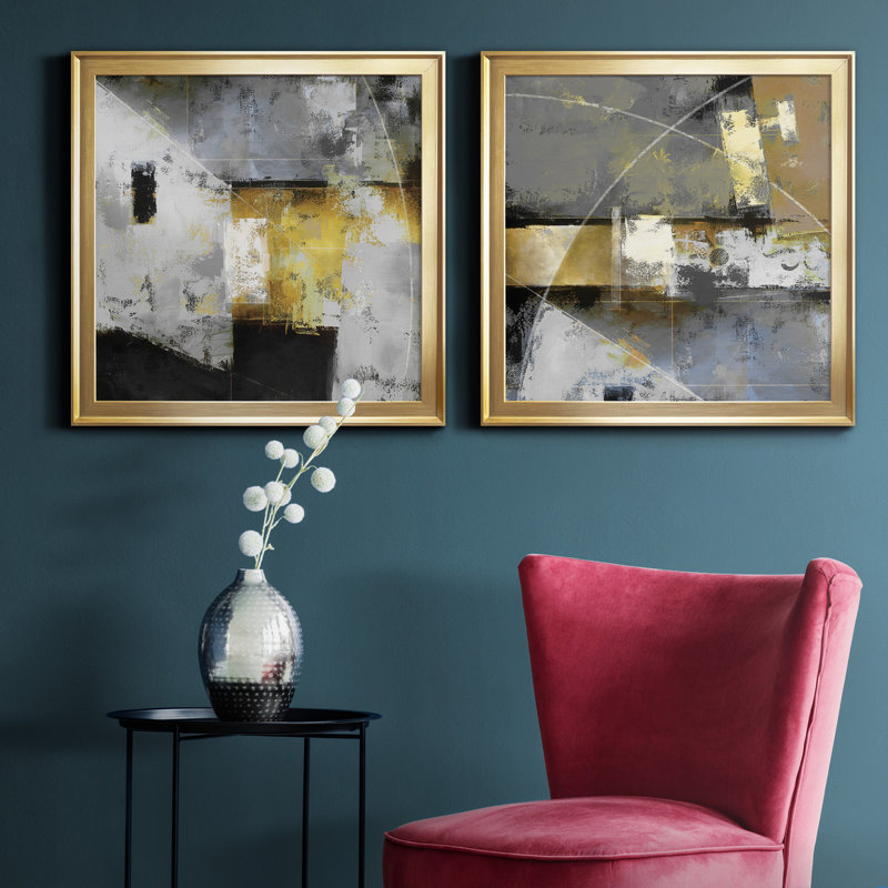 Uptown Tempo I - ensemble de 2 peintures sur toile encadrées, H 30,5 po x l 61 po x P 1,5 po, Or