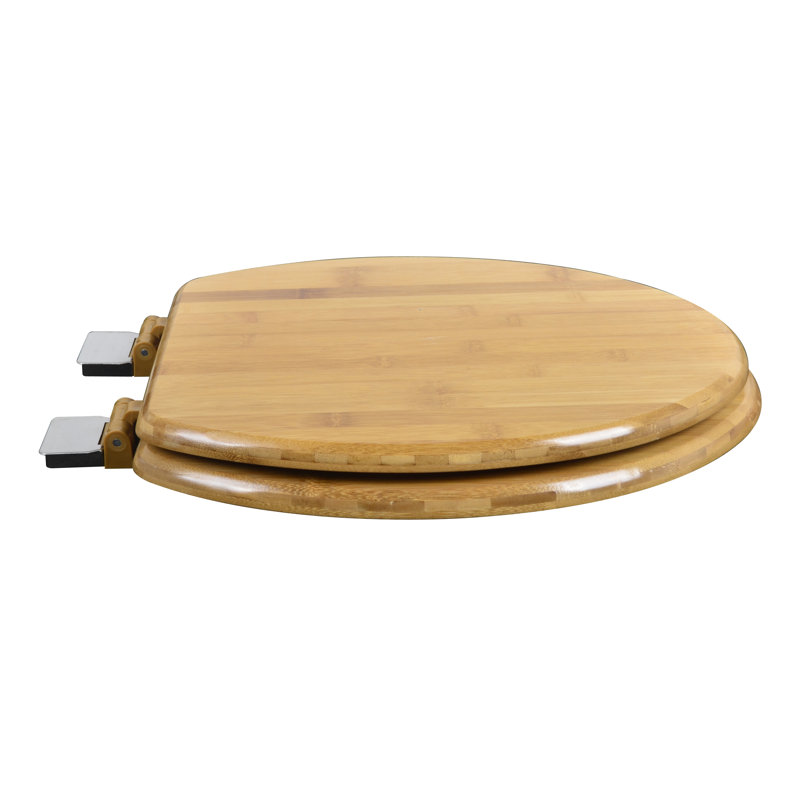 Elongated Toilet Seat and Lid, Brushed Nickel, Rattan Bamboo