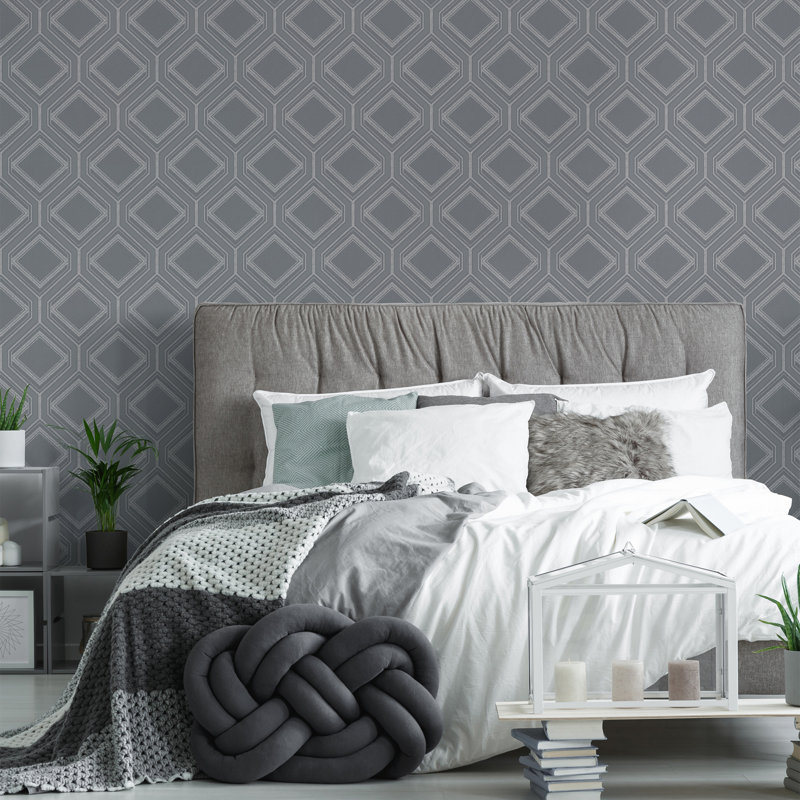 Superfresco Savile Row Geometric Metallic Wallpaper, Grey